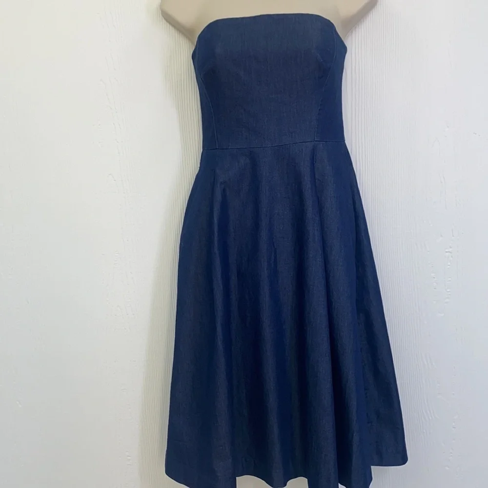 White House Black Market - Denim Blue Strapless Midi Dress Size 0